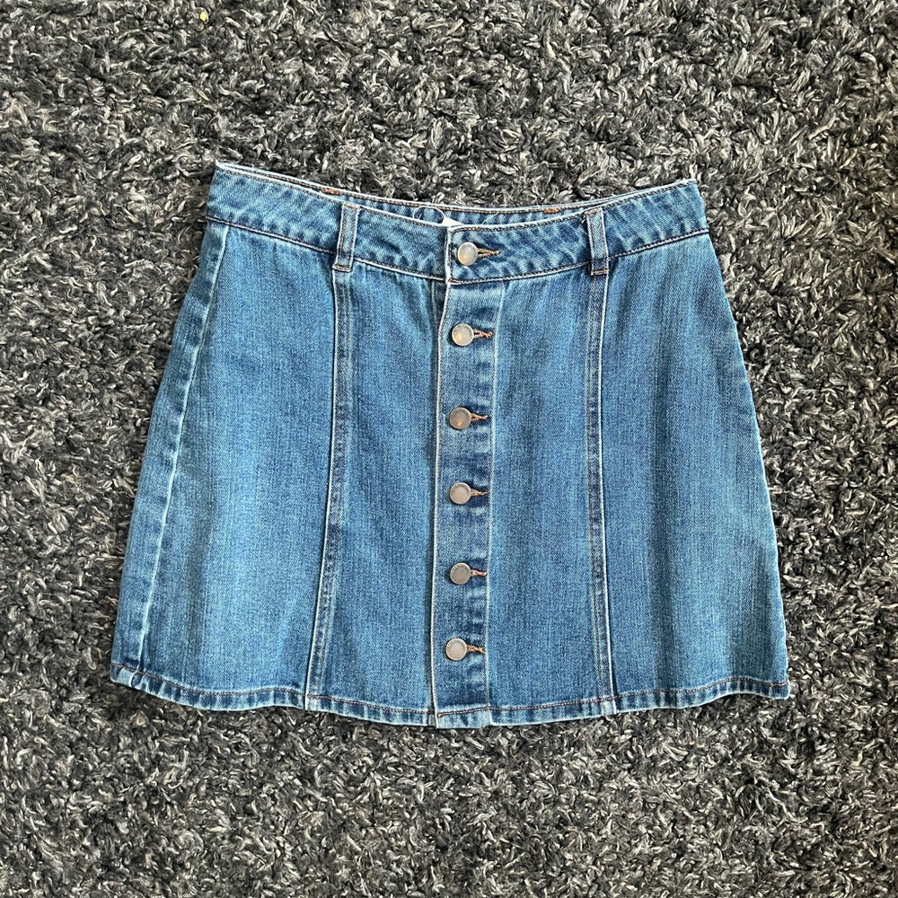 Vintage Button Front Denim Mini Skirt - 90s Y2K Jean Skirt